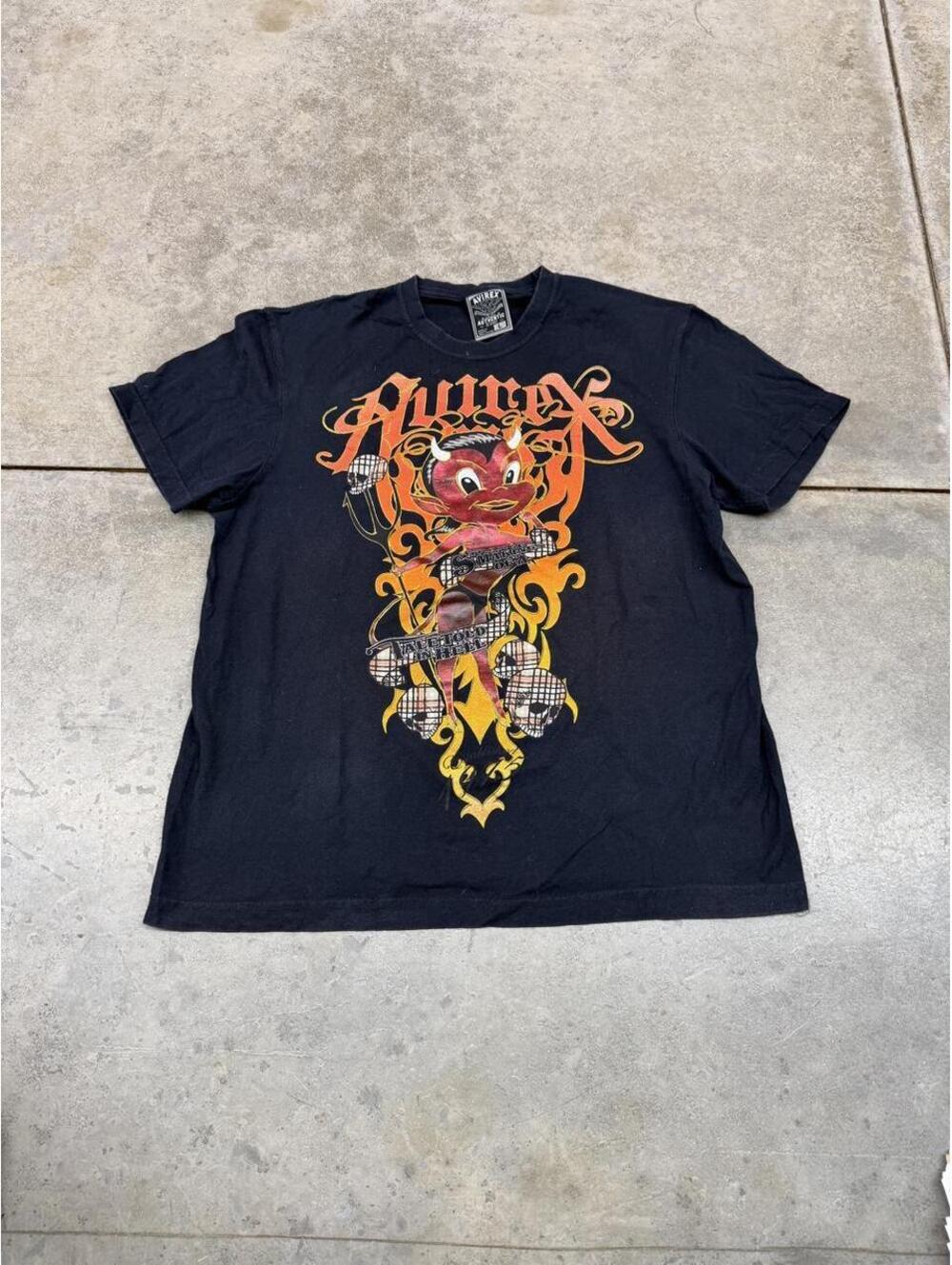 vintage avirex devil tale told in hell black shirt size large